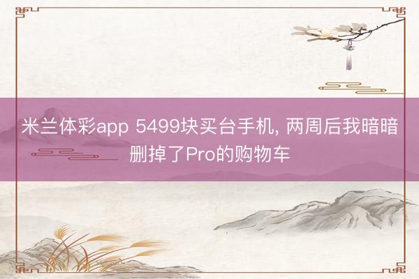 米兰体彩app 5499块买台手机， 两周后我暗暗删掉了Pro的购物车