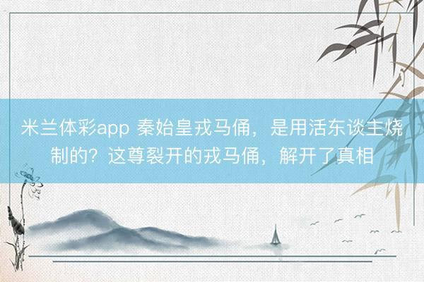 米兰体彩app 秦始皇戎马俑，是用活东谈主烧制的？这尊裂开的戎马俑，解开了真相