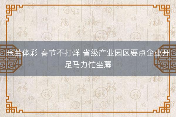 米兰体彩 春节不打烊 省级产业园区要点企业开足马力忙坐蓐