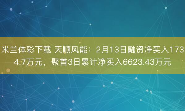 米兰体彩下载 天顺风能:2月13日融资净买入1734.7万元,聚首3日累计净买入6623.43万元