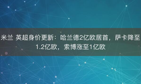 米兰 英超身价更新：哈兰德2亿欧居首，萨卡降至1.2亿欧，索博涨至1亿欧