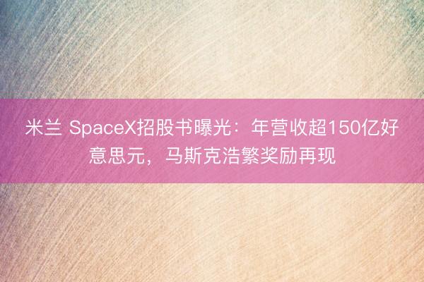 米兰 SpaceX招股书曝光：年营收超150亿好意思元，马斯克浩繁奖励再现