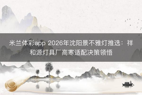 米兰体彩app 2026年沈阳景不雅灯推选：祥和源灯具厂高寒适配决策领悟
