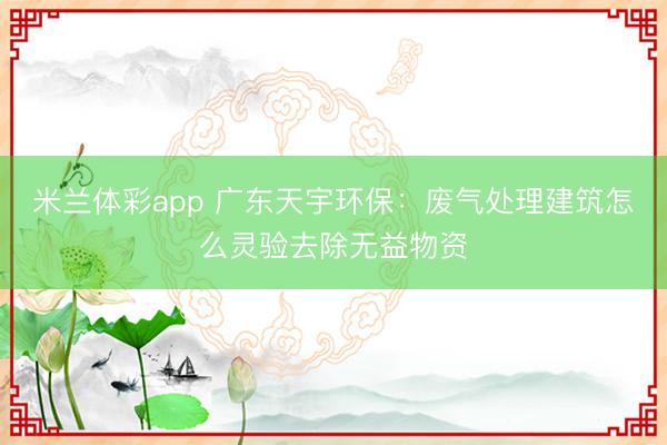 米兰体彩app 广东天宇环保：废气处理建筑怎么灵验去除无益物资