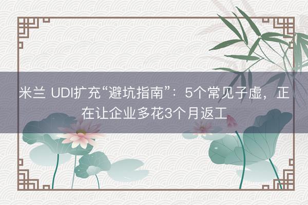 米兰 UDI扩充“避坑指南”：5个常见子虚，正在让企业多花3个月返工