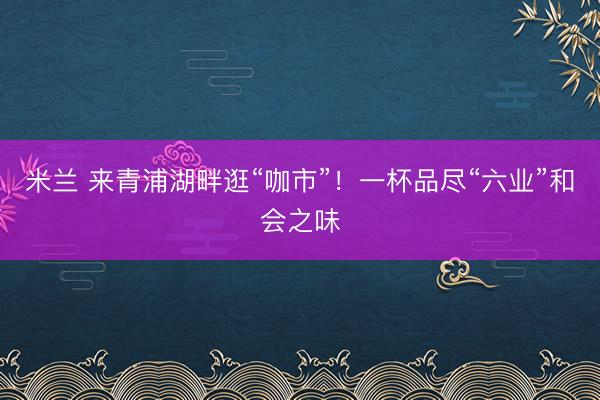 米兰 来青浦湖畔逛“咖市”！一杯品尽“六业”和会之味
